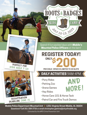 Boots & Badges Kids Camp flyer